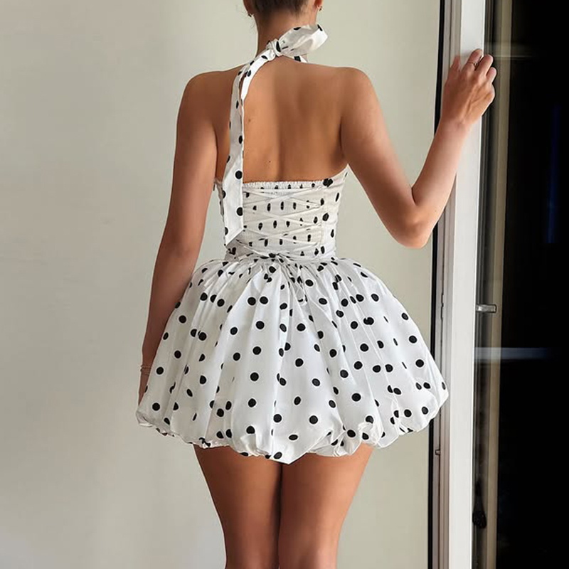 Temperament Polka Dot Neck Strap Dress Sexy Dress